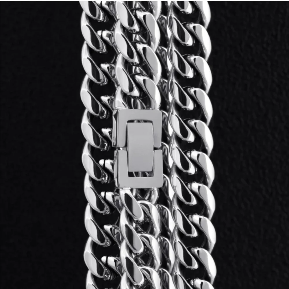 10mm Miami Cuban Link Chain for Men in stainless steel, hevy masculine chain new - Picture 3 of 9